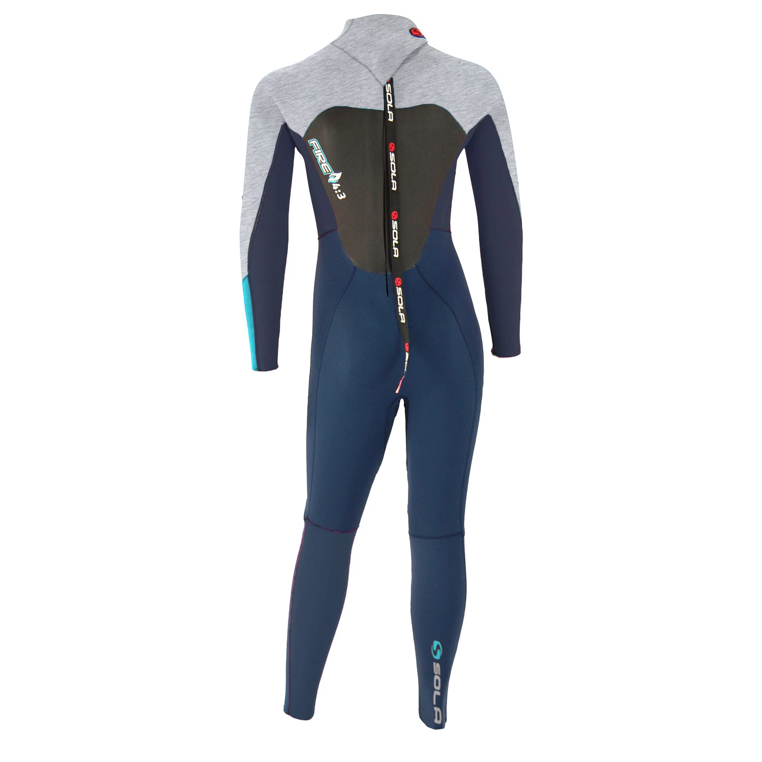 Sola Kids Fire 4/3mm Back Zip Wetsuit - Navy/Grey 2 Sola Kids Fire 4/3mm Back Zip Wetsuit - Navy/Grey - Image 2
