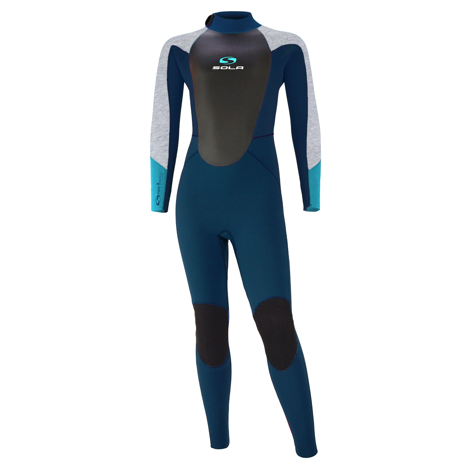 Sola Kids Fire 4/3mm Back Zip Wetsuit - Navy/Grey 1 Sola Kids Fire 4/3mm Back Zip Wetsuit - Navy/Grey