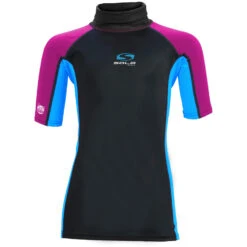 Sola Junior Short Sleeve Rashvest - Magenta/Turquoise