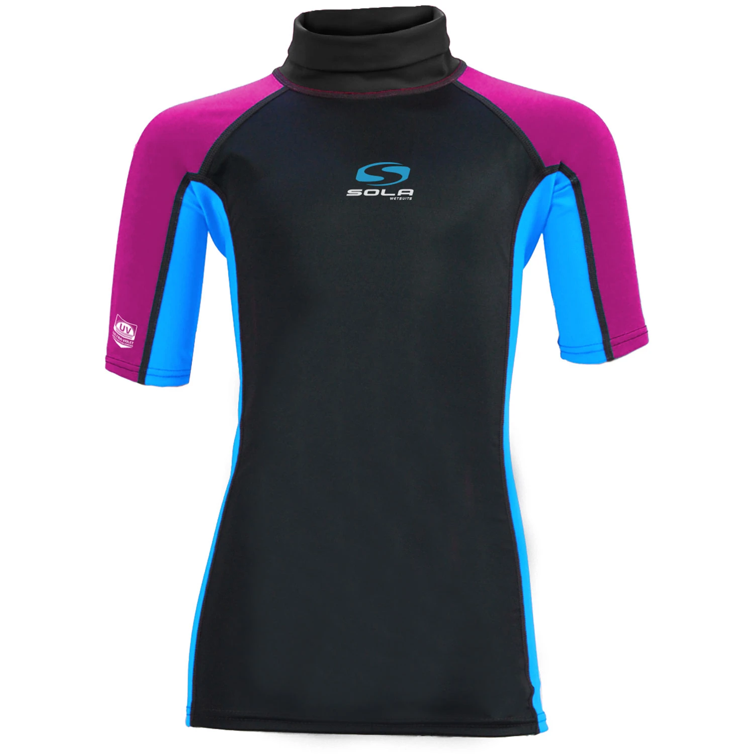 Sola Junior Short Sleeve Rashvest - Magenta/Turquoise 1 Sola Junior Short Sleeve Rashvest - Magenta/Turquoise